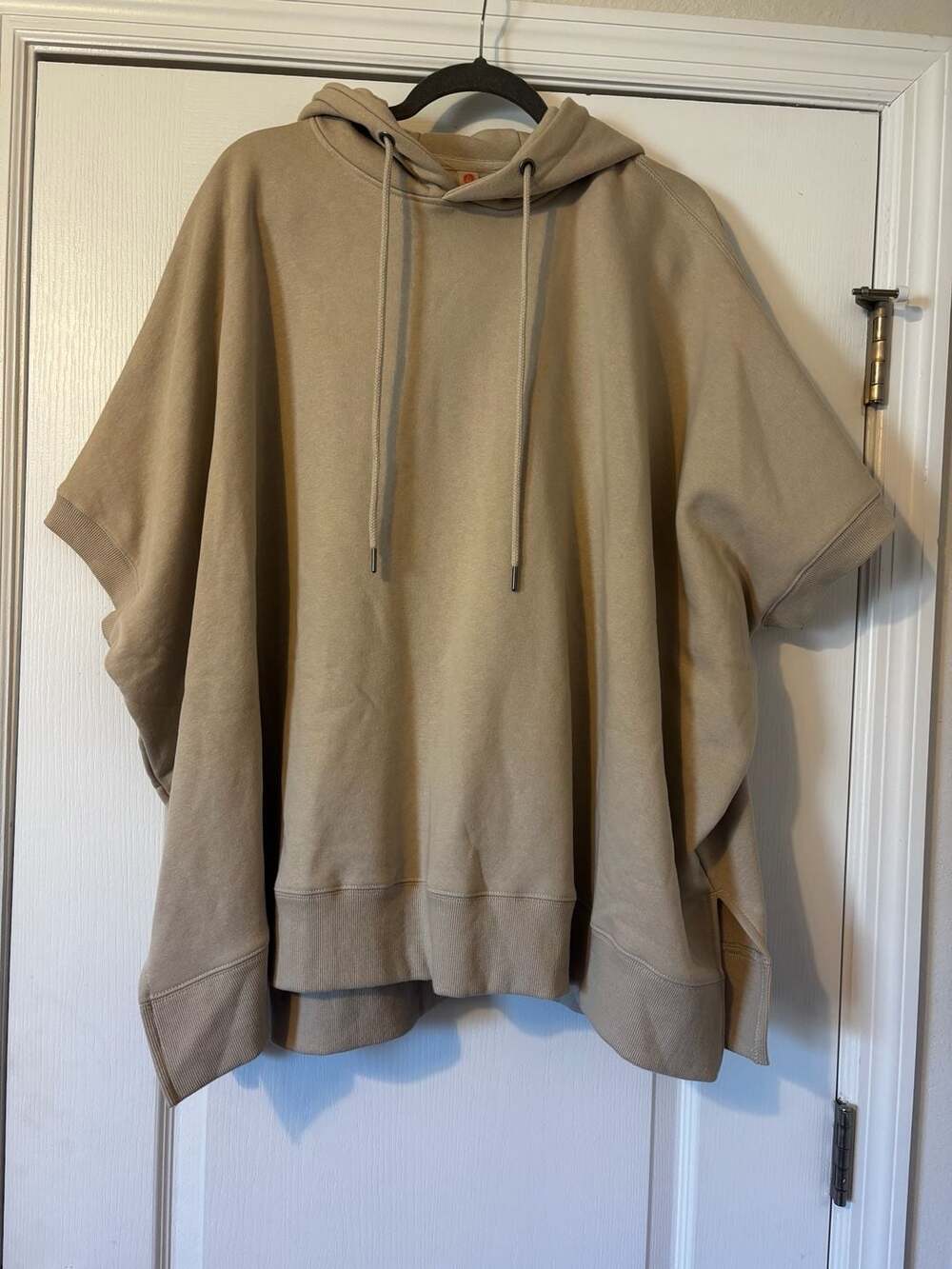 Mono B Oversized Short Sleeve Poncho Hoodie Tan S/M